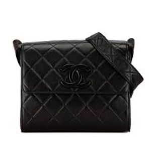 CHANEL Black Quilted Lambskin Shoulder Crossbody Bag